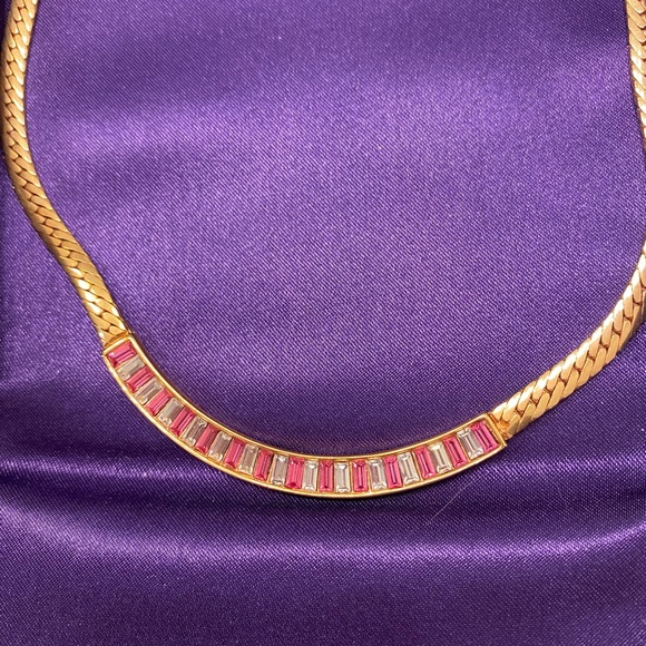 Gold necklace with lab made rubies - Picture 2 of 3
